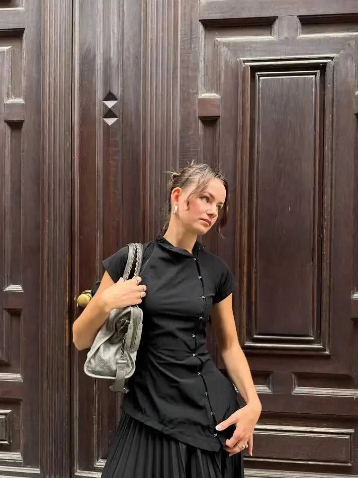 Women Vintage Black Irregular Buttons Top Fashion Solid Lapel Short Sleeve Slim Cropped Blouse 2026 Lady Daily Street Y2k Tops The jack market .AU The jack market .AU Woman Fashion $ 82 14:771#Picture Color;5:361386