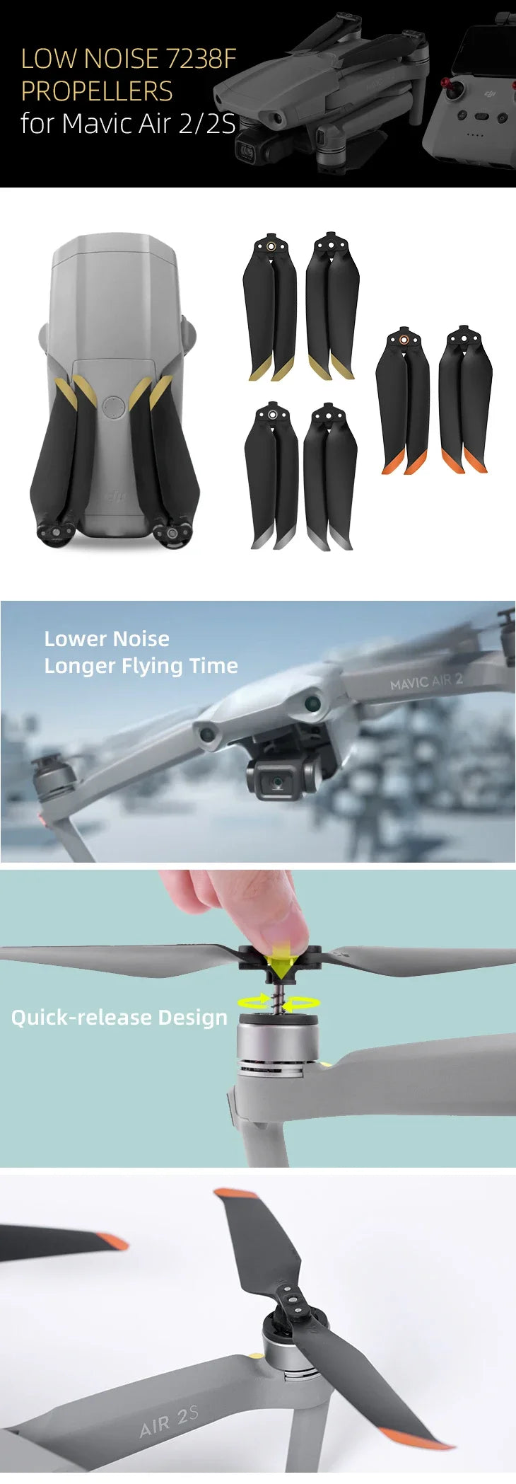 7238 Low Noise Props 7238F Propellers For DJI Mavic Air 2/DJI AIR 2S Drone Accessories