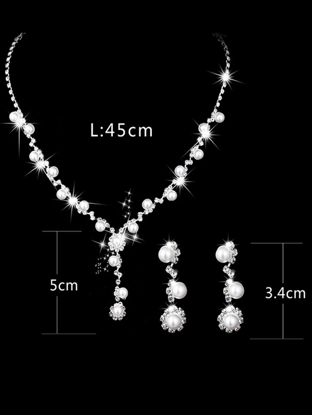 4 pcs bridal jewelry set, rhinestone pearl necklace, earrings, bracelets, dinner dress accessories