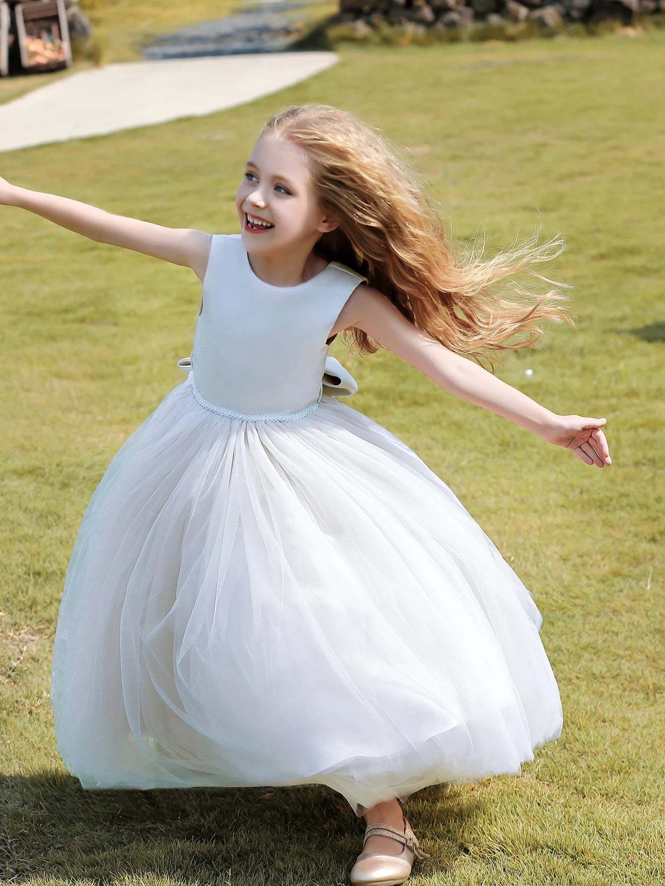 Satin Flower Girls Dress for Tulle Wedding Party Backless Casual Formal Pageant Children Clothing High Quality Ball Gowns