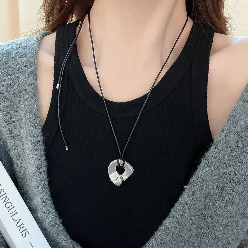 Fashion Spiral Heart-Shaped Pendant Necklace for Women Adjustable Long Black Wax Rope Clavicle Chain Charm Couple Birthday Gift The jack market .AU The jack market .AU Jewellery & Chains $ 48 200001033:200003757#5