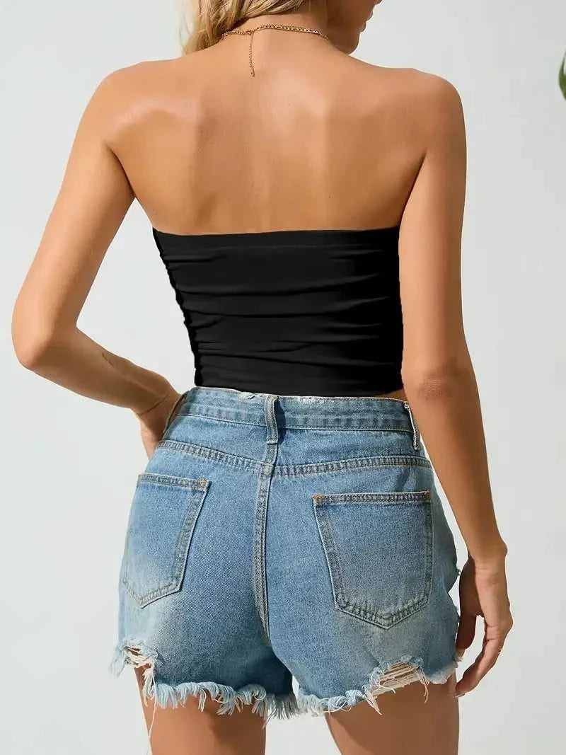 Europeans And Americans Solid Color Strapless, Off-the-shoulder Short Bodice Women's Backless Short Boat Neck Cami Tank Top The jack market .AU The jack market .AU $ 51 14:273312254#Wine;5:361386