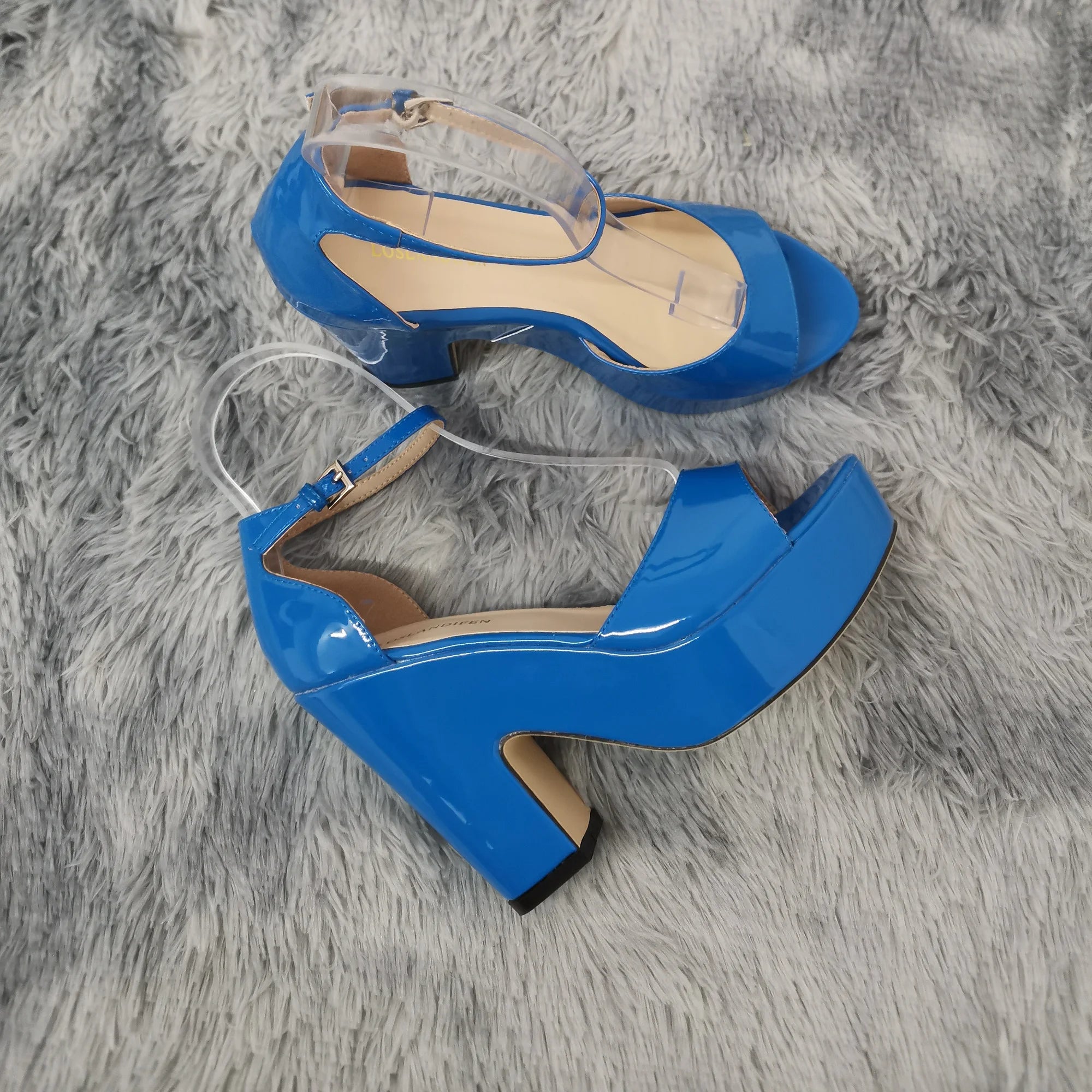 Women Sandals 2026 Summer Ankle Strap Pumps Colourful Sexy Peep Toe Square High Heels Flock Platform Wedding Pole Dancing Shoes