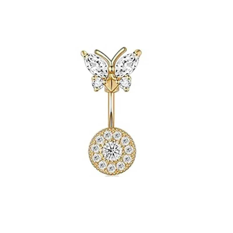 1Pc Gold Color Stainless Steel Belly Ring, Flower Heart Shaped CZ Crystal Navel Belly Button Rings Butterfly Navel Piercings 14G The jack market .AU The jack market .AU Jewellery & Chains $ 47 200001033:200003759#S7-1pc-golden