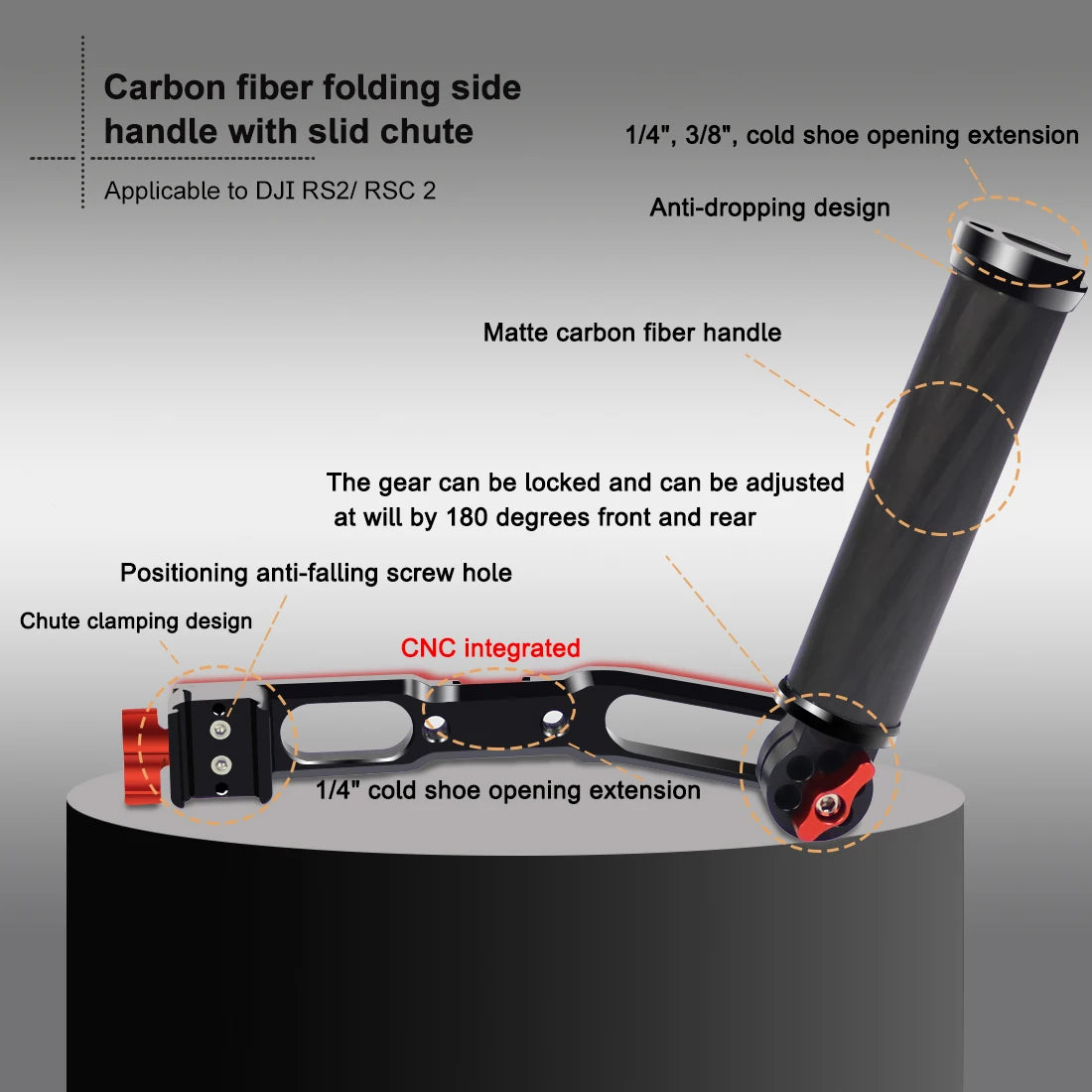 Carbon Fiber L Bracket Handle Grip Foldable Cold Shoe Mount Clamp for DJI Ronin RS3 RS4 Mini RS2 RSC2 Handheld Gimbal Stabilizer