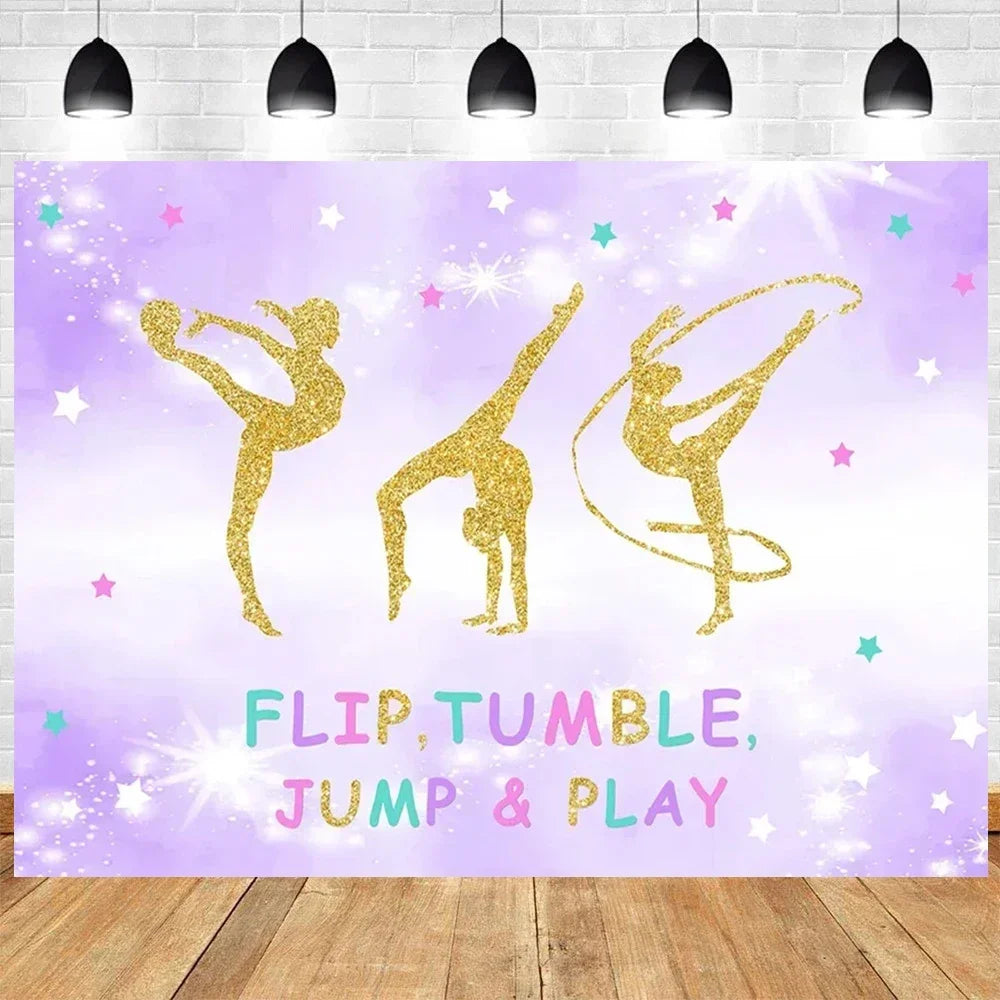 Let's Flip Athlete Gymnast Gymnastic Theme Jump Tumble Play Gymnast Rhythmic Gymnastic Girl Birthday Party Baby shower Backdrop
