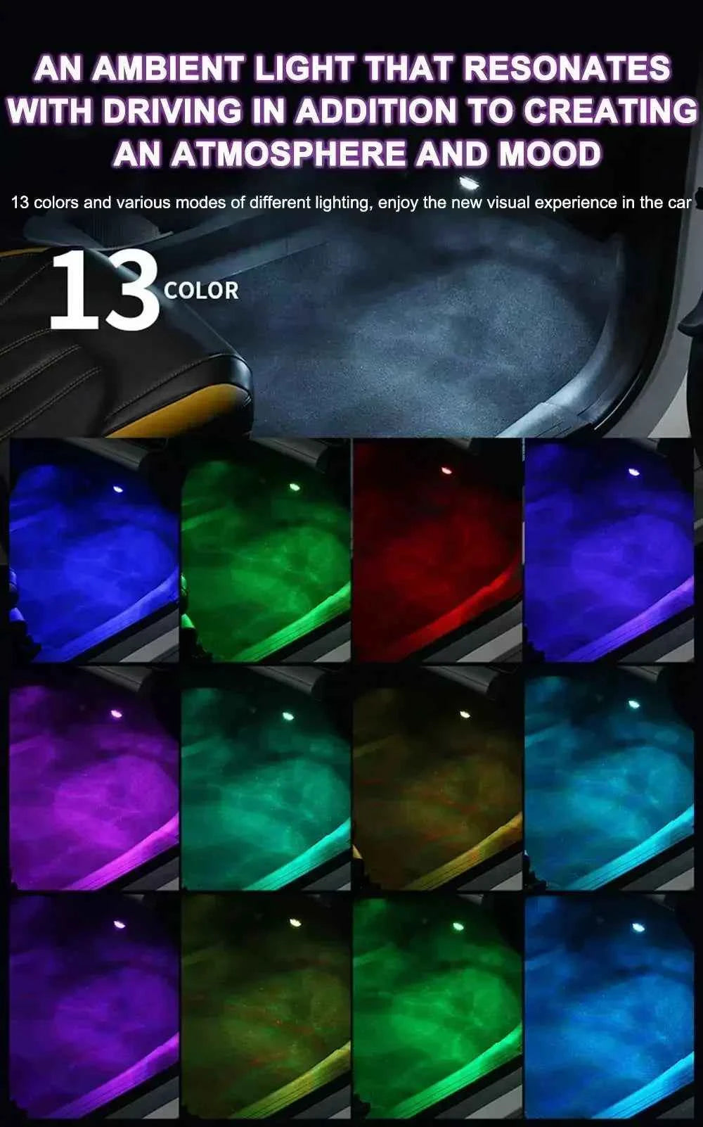 1/10PCS Wireless Adhesive LED Car Interior Ambient Light Remote Control Decor Auto Roof Foot Atmosphere Lamp Bicycle Tail Light