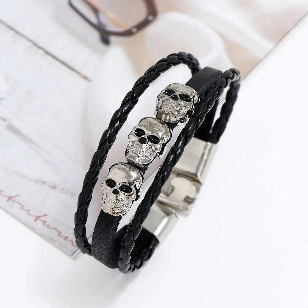 Cool Skeleton Skull Leather Bracelet Men's Stainless Steel Punk Rock Gothic Charm Woven Multilayer Bracelet Men's Jewelry Gift The jack market .AU The jack market .AU Jewellery & Chains $ 47 200001034:5740#black