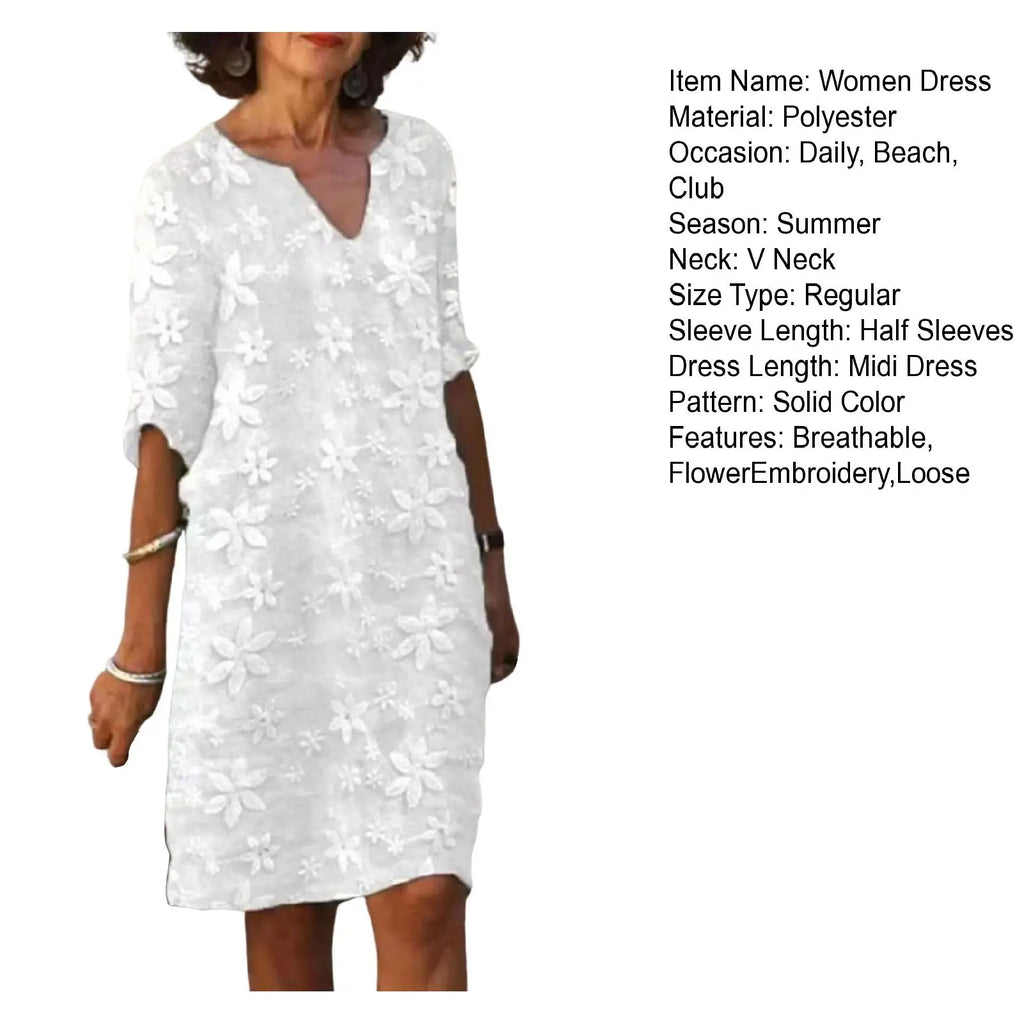 Women Sexy Dress White Hollow Lace Dress Short Sleeve Loose Midi Dresses 2025 Summer Casual Women's Casual Dress Vestidos Robe
