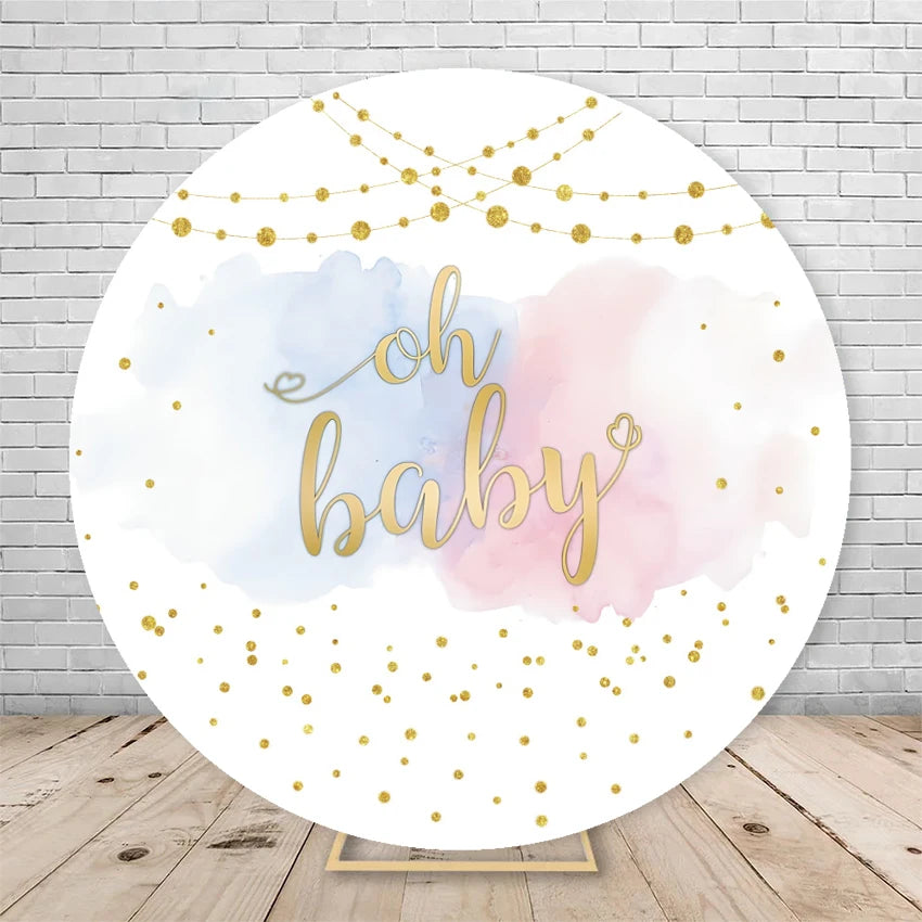 Gender Reveal Backdrop Round Cover Watercolor Cloud Bear Party Decor He or She Oh Baby Shower Photography Background Elasticity