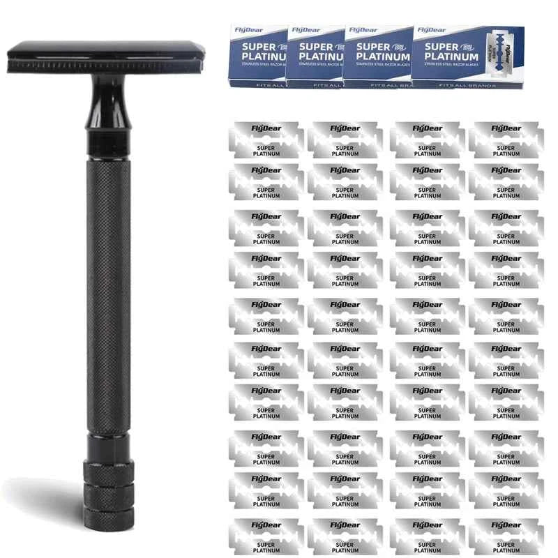 Stainless Steel Safety Razor for Men - Weighted Handle & 10 Double Edge Blades for a Superior Shave