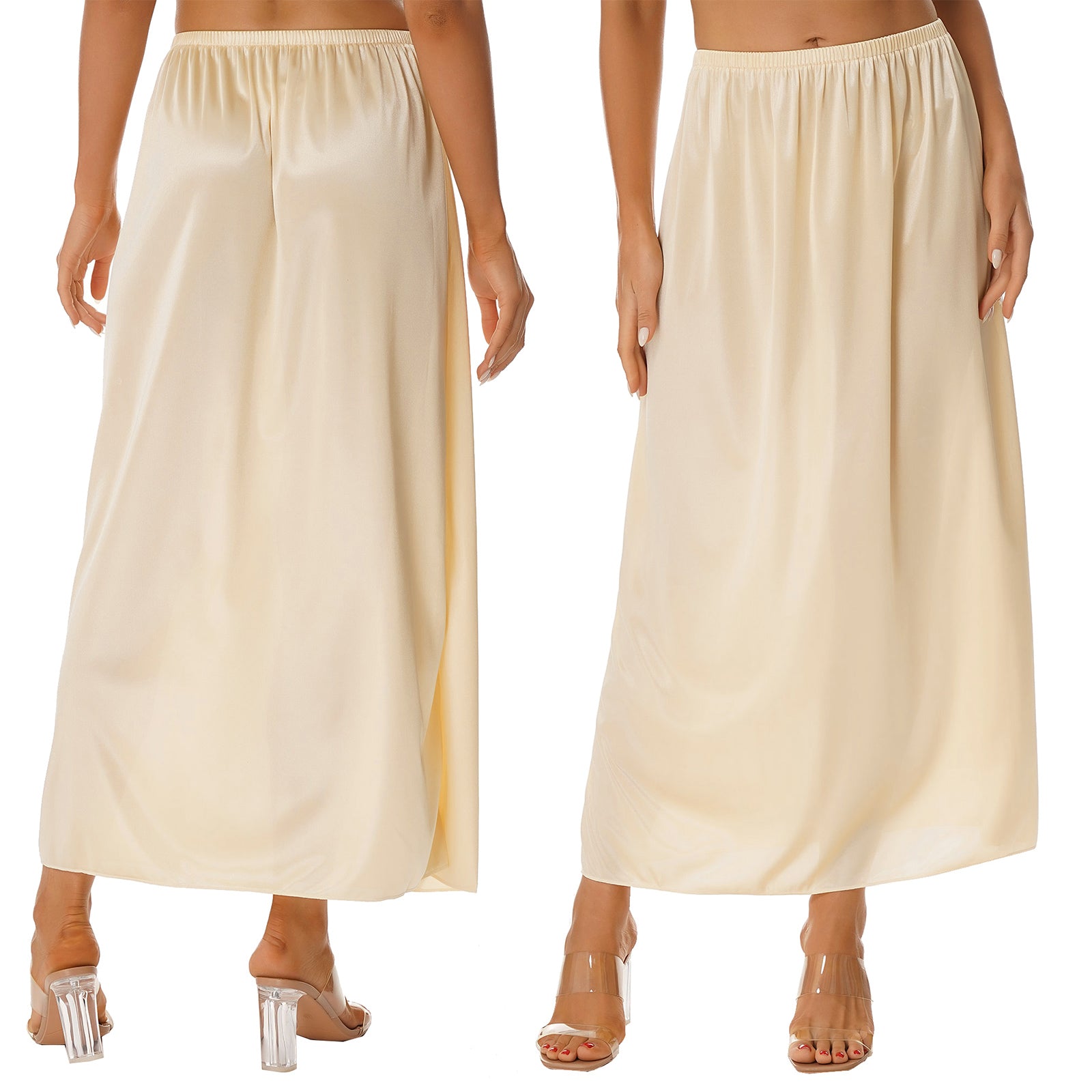 Womens Petticoat Skirt Solid Half Slip Underskirt Summer Elastic Waist Inner Lining Midi Skirt Long Underskirt for Party Dress