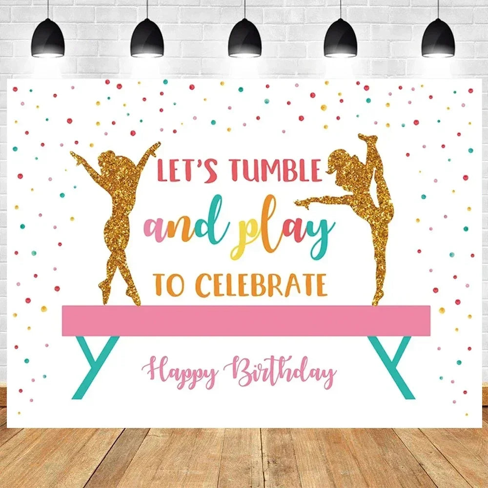 Let's Flip Athlete Gymnast Gymnastic Theme Jump Tumble Play Gymnast Rhythmic Gymnastic Girl Birthday Party Baby shower Backdrop