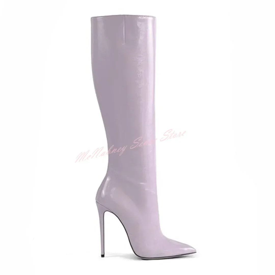 Genuine Leather Pointed Boots Stiletto Heels Solid Knee High Boots Slip On Women Sexy Shoes Designer Winter Autumn Casual Shoes