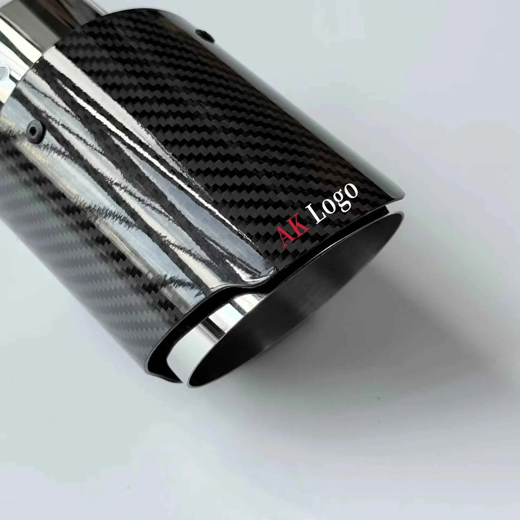 1Pcs Universal Car Single Exhaust Tip Pipe Glossy Twill Carbon Fiber Silver Muffler Exhaust Nozzle For AK Logo Refit Tailpipe