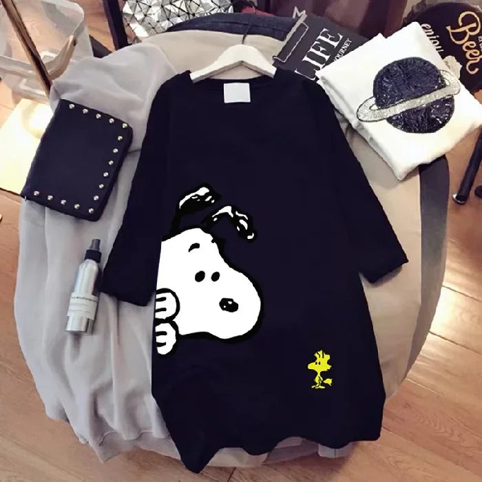 new Snoopy women's loose large version top summer short-sleeved t-shirt women's cotton mid-length cartoon women