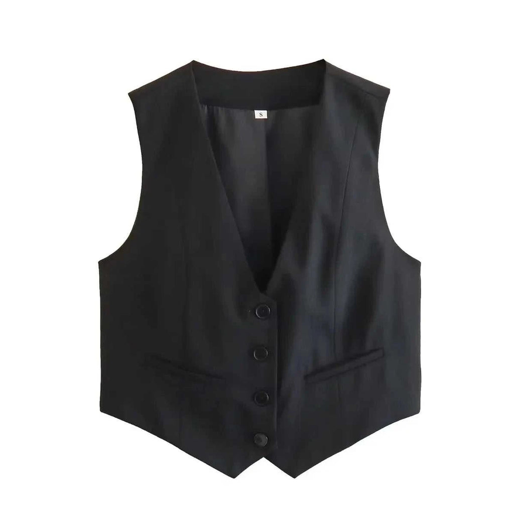 Women's Sleeveless Cropped Blazer Vest – Slim Fit V-Neck Waistcoat for Office & Casual Wear The jack market .AU The jack market .AU Woman Fashion Tops $ 54 14:173#Navy;5:100014065