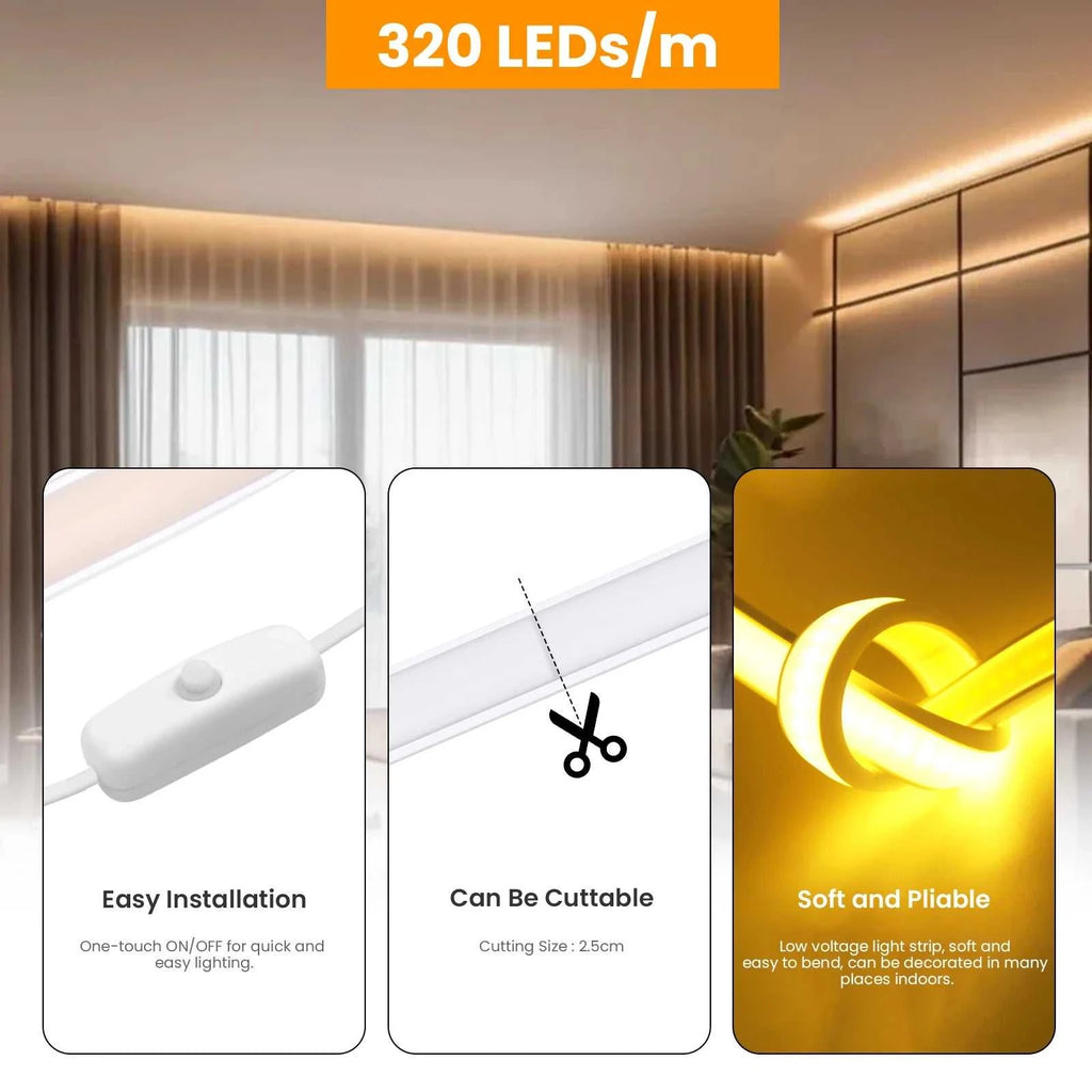 DC5V COB LED Strip With Switch 320Leds/m Flexible Neon Light USB Power Waterproof FOB LED Lights 3000K-6000K Ribbon Tape The jack market .AU The jack market .AU Home $ 57 136:9131281595#natural white;380:200007624
