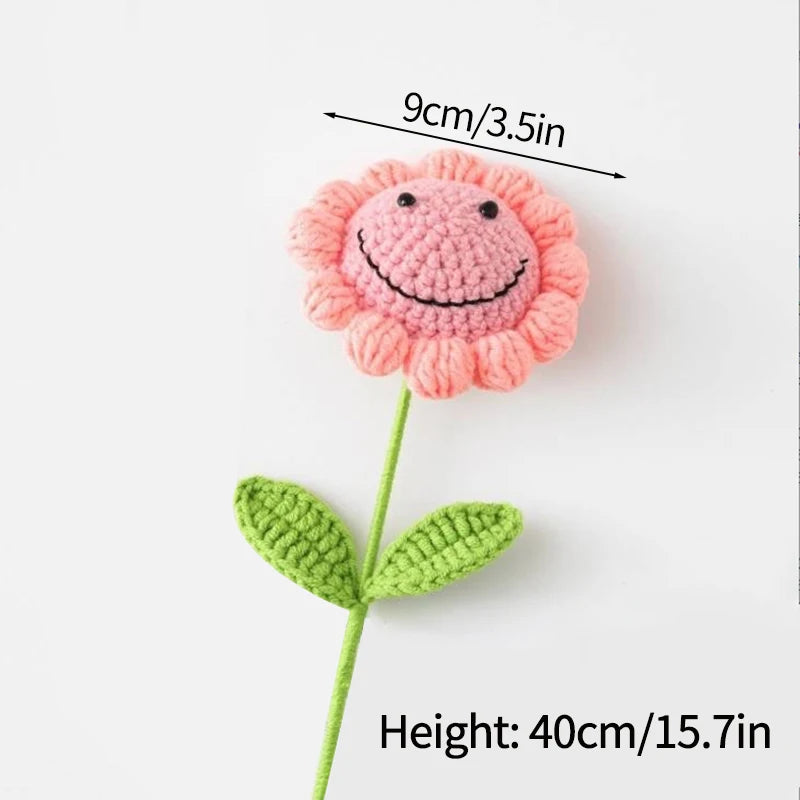 Sunflower Crochet Flower Artificial Hand Woven Flowers Finished Girasol Crochet Plants Wedding Guest Gifts Desktop Decoration