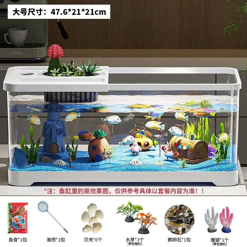 Fish tank household aquarium living room desktop ecological circulation tank filter oxygenation integrated tank with cover The jack market .AU The jack market .AU Fishing Gear $ 54 14:200006152#Large 3