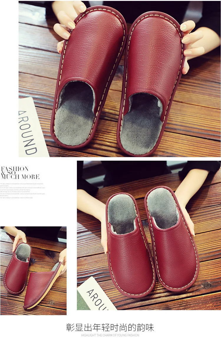 Soft Short Plush Men's Slippers Plus Size 44-45 Indoor Leather Slippers Winter Fashion Shoes 2026 New Unisex Home Slippers