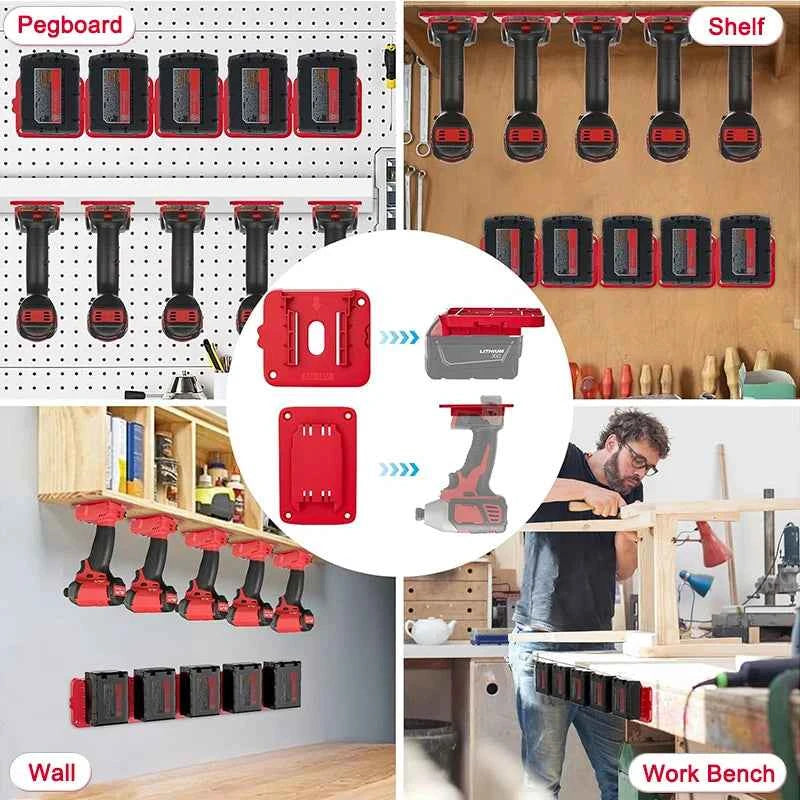 Dewalt/Makita/Milwaukee Battery Storage Rack - 5/10 Pack Wall Mount Bracket for 14.4V & 18V Li-ion Batteries