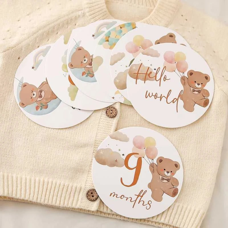Baby Bear Milestone Number Monthly Memorial Cards Newborn Birthday Gifts Souvenir Newborn Birth Photo Photography Accessories