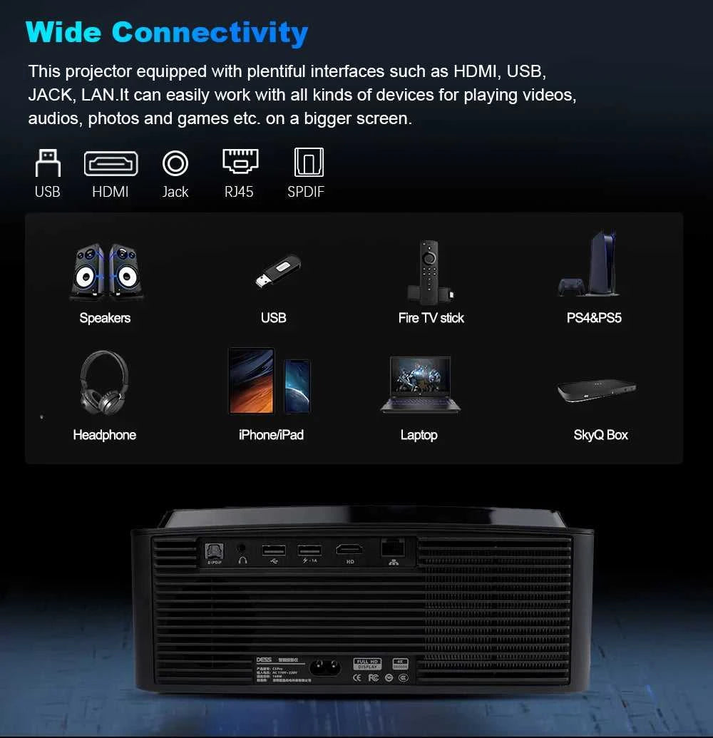 DESS 2025 New 4K Portable Projector 2200 Lumens LED Projector Dual WiFi6 Built-in Speaker BT5.2 Home Theater Video Projectors The jack market .AU The jack market .AU Accessories Electronics $ 537 14:193#C5Pro;200007763:201336100;200009209:201447604
