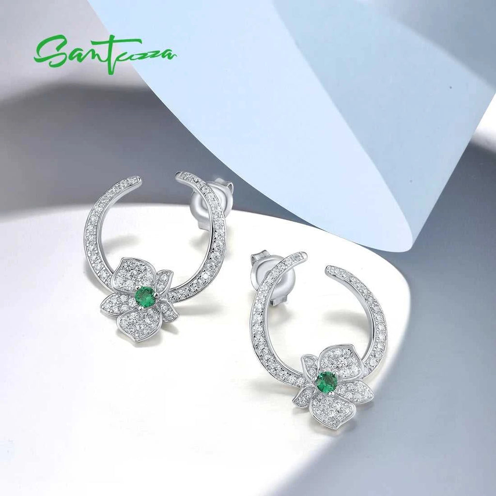 SANTUZZA Pure 925 Sterling Silver Earrings For Women Sparkling White CZ Green Spinel Orchid Flower Circled Fashion Fine Jewelry The jack market .AU The jack market .AU Jewellery & Chains $ 85 <none>