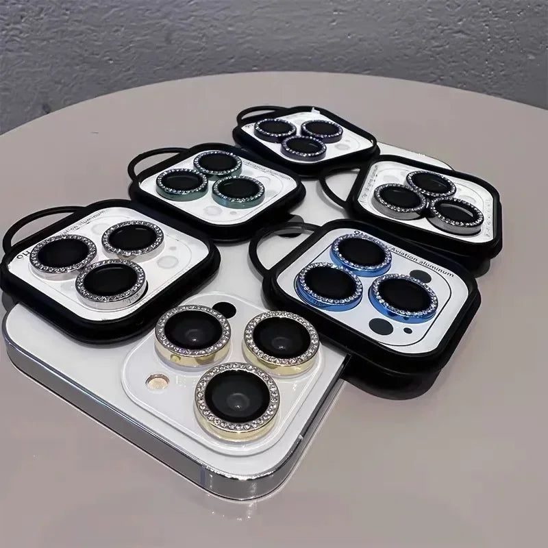 GlamLens Diamond Camera Lens Protectors for iPhone 14 15 16 Pro Max – 2-3 Pcs Sparkling Glass Shield