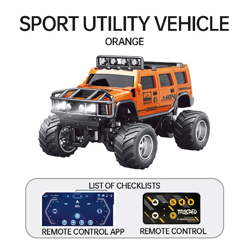 1/64 RC Car Mini HG4-221 Off-Road Vehicle Simulation Hummer 2.4G Remote Control Climbing Car with APP Lights Control Gifts Toys
