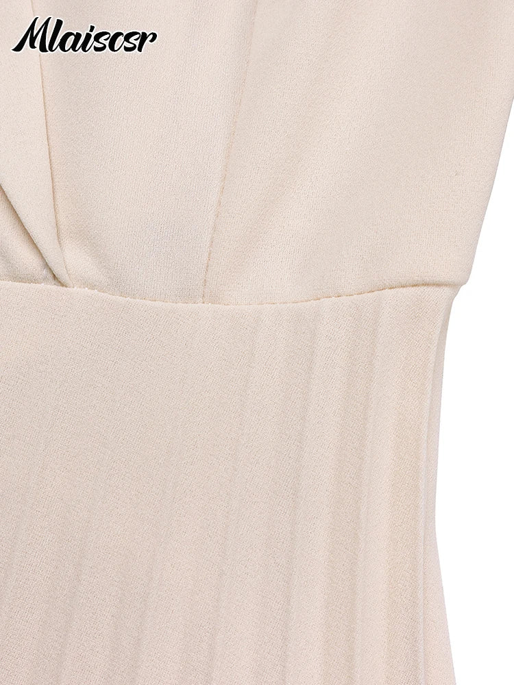 Mlaiscsr Elegant Long Sleeve Solid High Waist A Line Pleated Dress with Belt Women Office Lady African Birthday Evening Vestidos