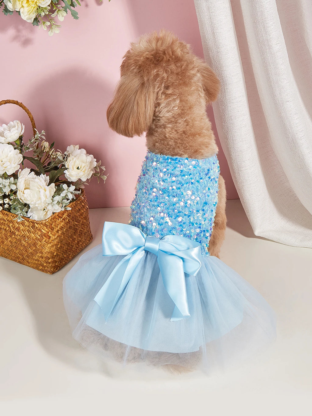 Pawfect Paws Pet Dress - Sparkling Sequin Bowknot Tulle Princess Costume for Dogs and Kittens
