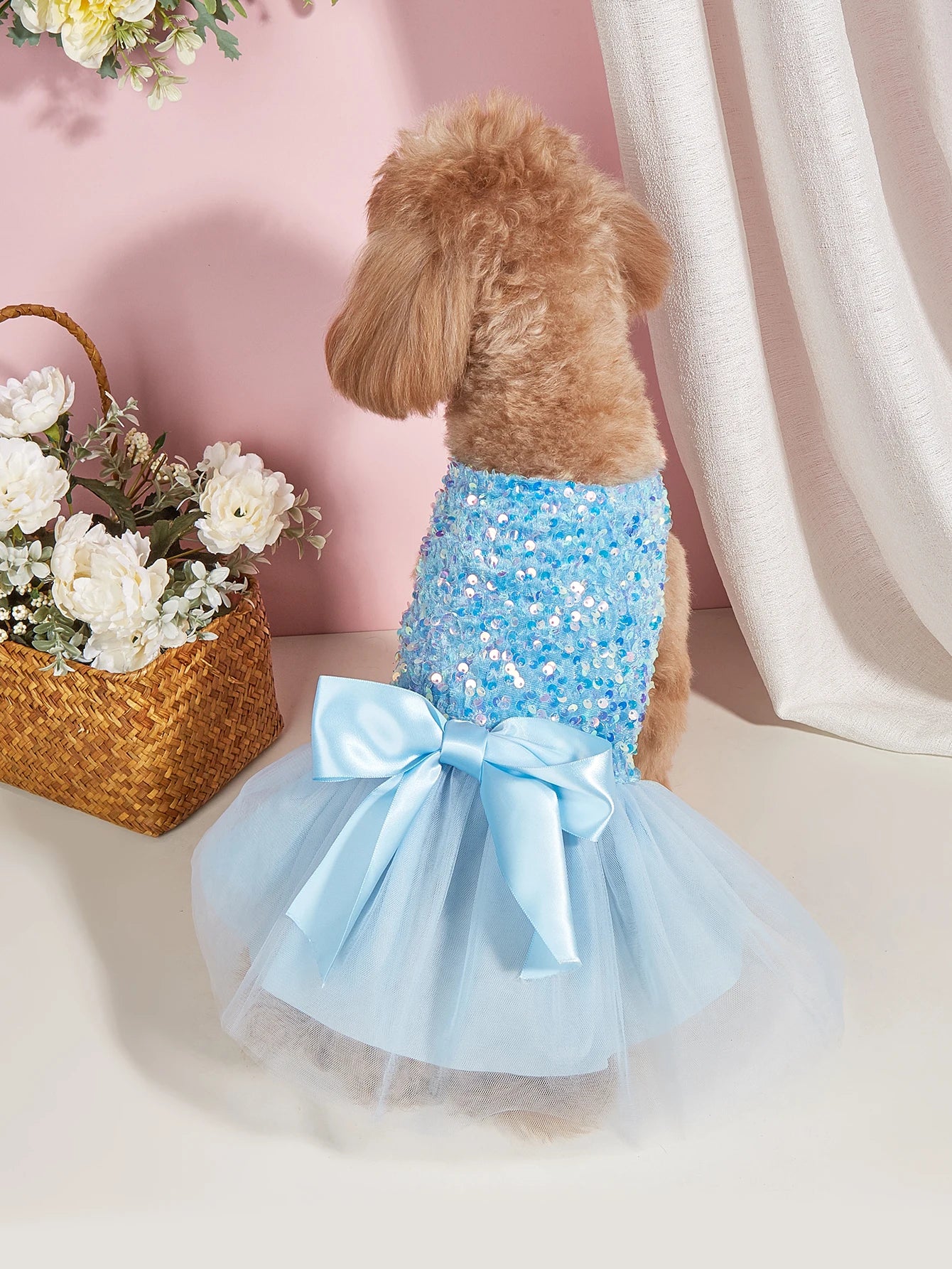 Pawfect Paws Pet Dress - Sparkling Sequin Bowknot Tulle Princess Costume for Dogs and Kittens