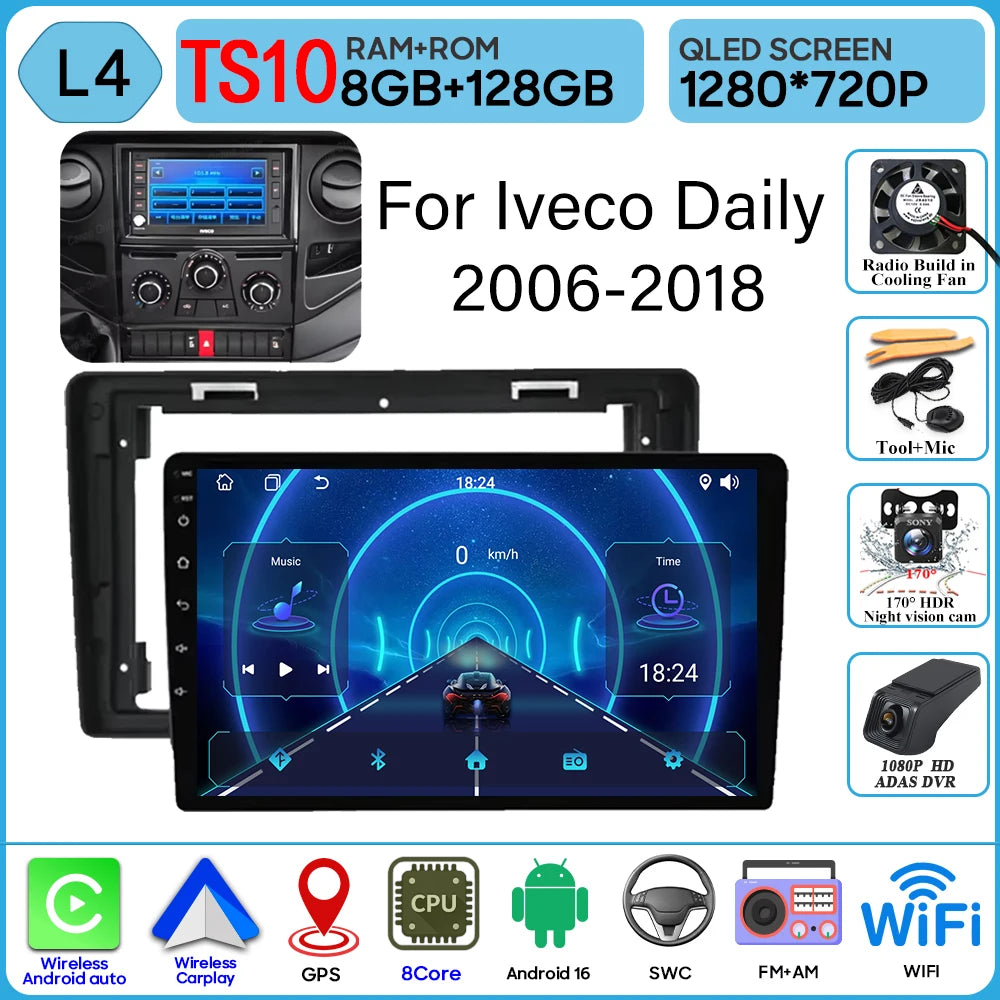Android 16 Carplay For Iveco Daily 2006-2018 Video Car Radio GPS Navigation Car Monitor Autoradio No 2din Screen GPS DVD Video