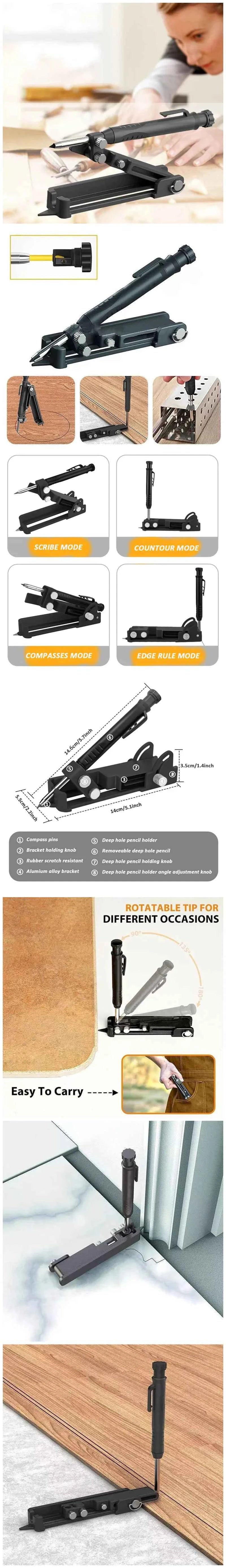 CraftPro Scribing Tool - Multifunctional Woodworking Compass for Precision Deep Hole Measurements