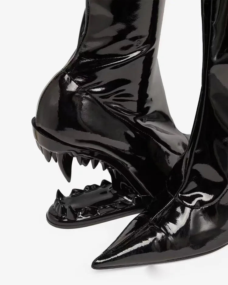 Women's Pointed Tiger Teeth Heel Knee High Elastic Boots Fashionable Over-the-Knee Super High Heel Banquet Show Shoes Autumn Winter