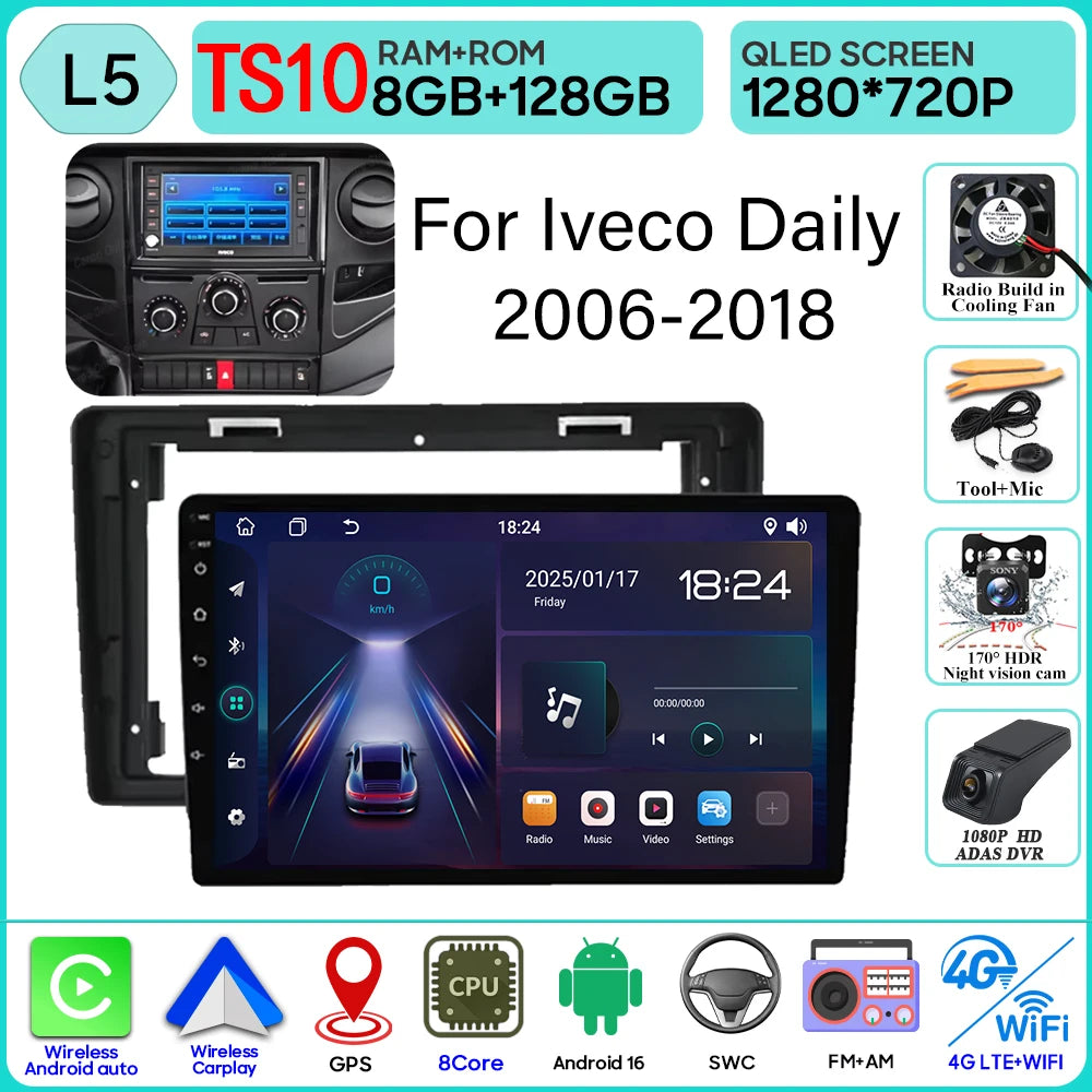Android 16 Carplay For Iveco Daily 2006-2018 Video Car Radio GPS Navigation Car Monitor Autoradio No 2din Screen GPS DVD Video