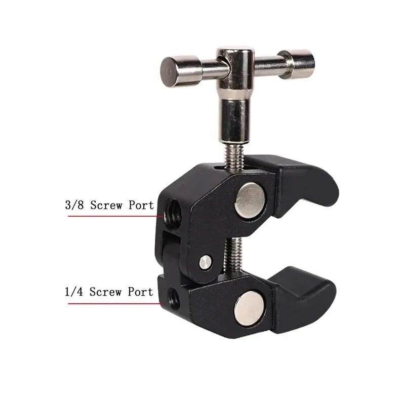 Magic Arm Clip Ballhead Clamp Double Ball Adapter Shoe Mount Adapter Tripod Monopod Clip for Monitor Led Light 1/4" Camera