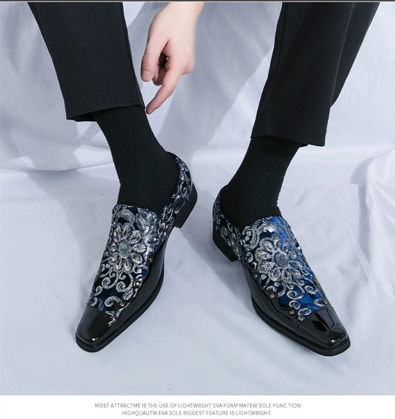 Man Embroidery Loafers Luxury Wedding Party Patent Leather Shoes for Men Designer Comfortable Breathable Formal Dress Plus Size