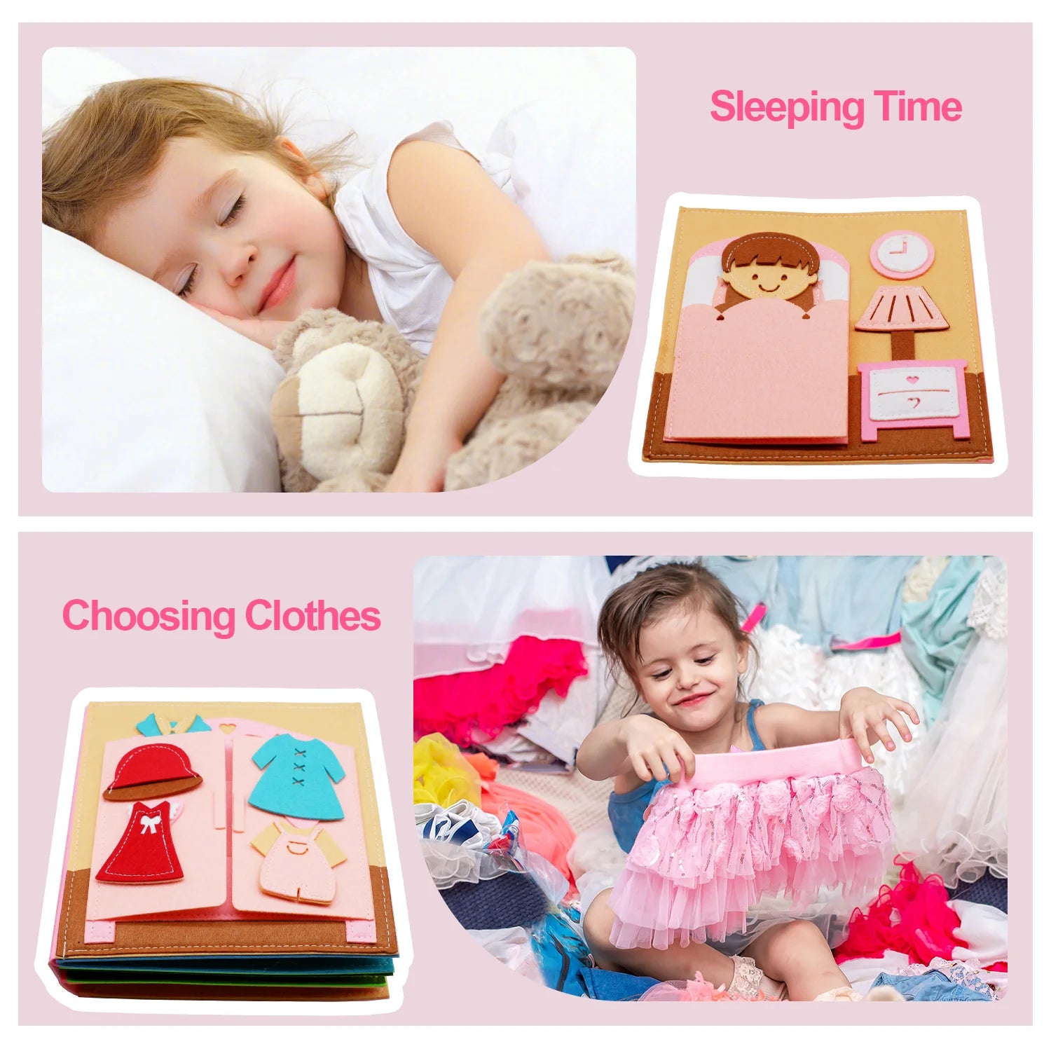 Toddlers Montessori Toy Busy Book Quiet Book Pretend Play Toy Early Educational Activity Book with Life Skills Cognition
