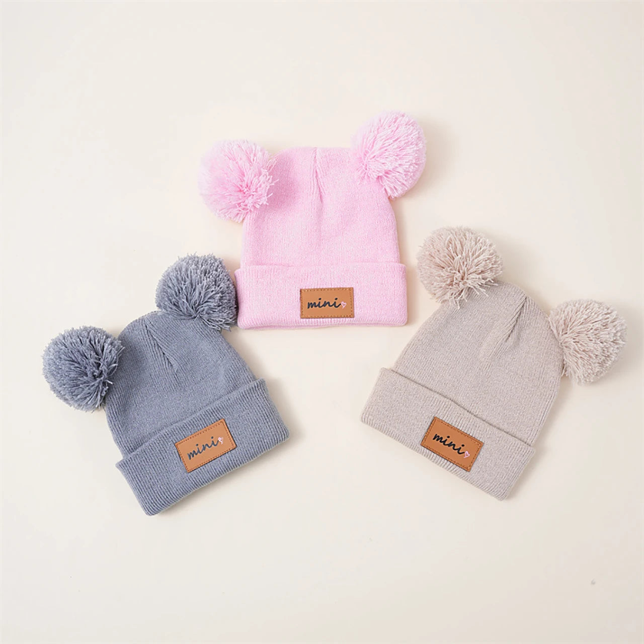 Cute Double Pompom Baby Hat Winter Warm Knitted Hat For Boys Girls Solid Color Soft Infant Toddler Cap Beanies