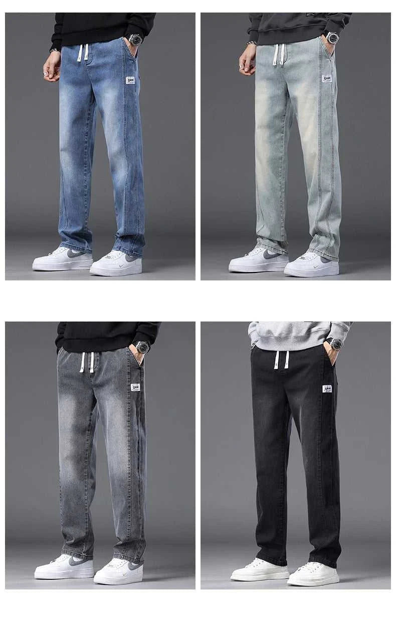 Autumn Winter Blue Jeans Men Drawstring Elastic Waist Cotton Cargo Denim Pants Work Fashion Thick Trousers Male Plus Size M-4XL The jack market .AU The jack market .AU Men Fashion $ 48 14:193#Black;5:361386#M(27-28)