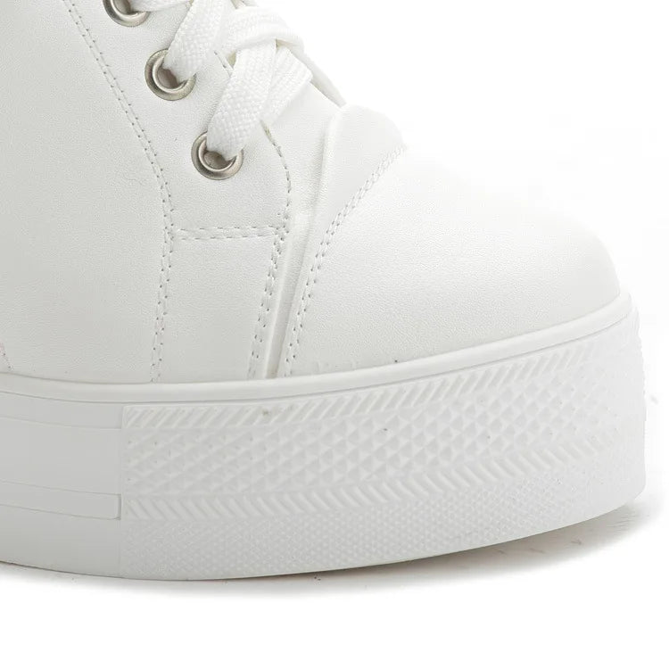 High Top Women's Casual Shoes Leather Casual Sneaker Hidden Increased Ladies Ankle Boots New Plush Woman Platform Boots Botines