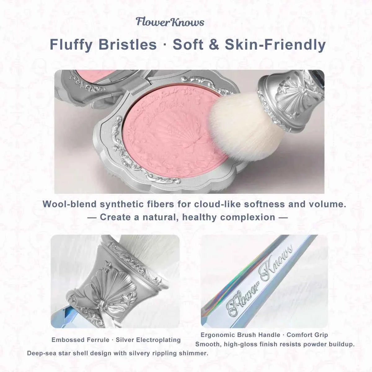 Flower KnowShell Jewel Butterfly Blush Brush - Cloud-Shaped Angled Bristles for Flawless Application