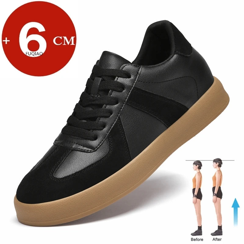 Men Women Genuine Leather Casual Elevator Shoes Leisure Sneakers Sports Zapatos Mujer Men's Height Increasing Shoes Tennis Shoes