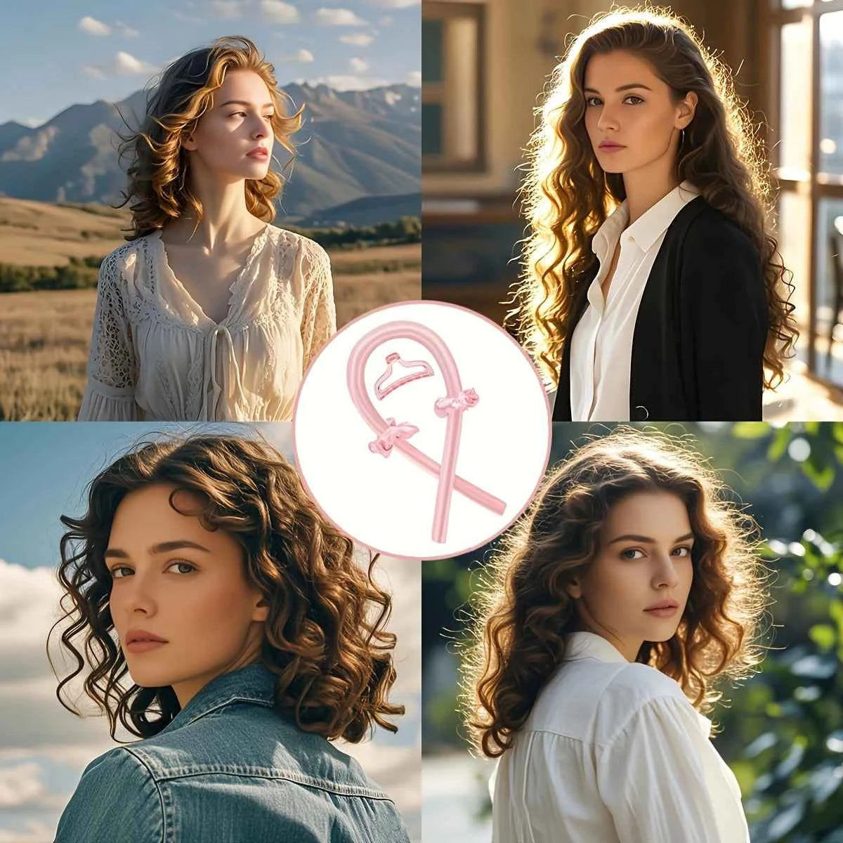 Heatless Curls Set by [Brand Name] - 6pcs No-Heat Curling Rods & Satin Sleep Cap for Effortless, Overnight Glam