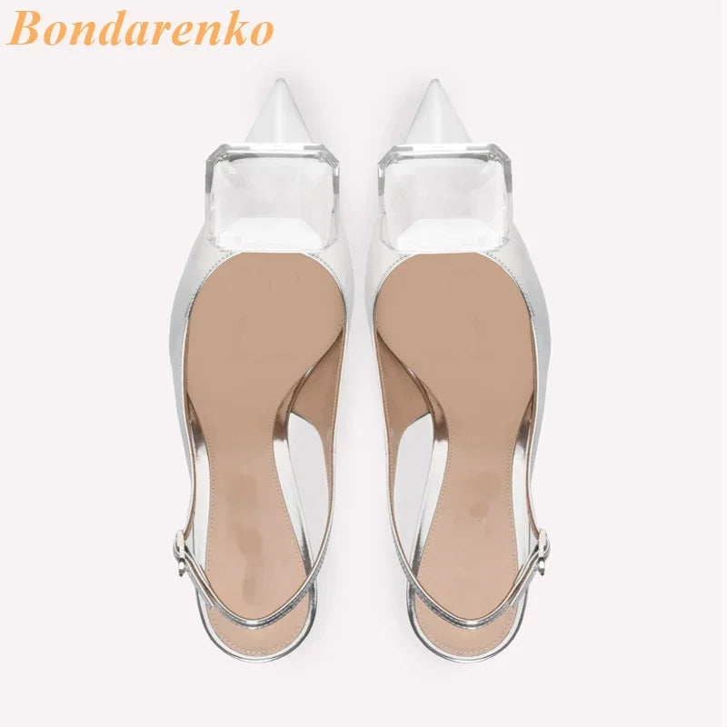 Square Buckle Singback Pumps Thin High Heel Sexy Pointed Toe Slip On Fashion 2024 Spring Summer Women Dress Shoes