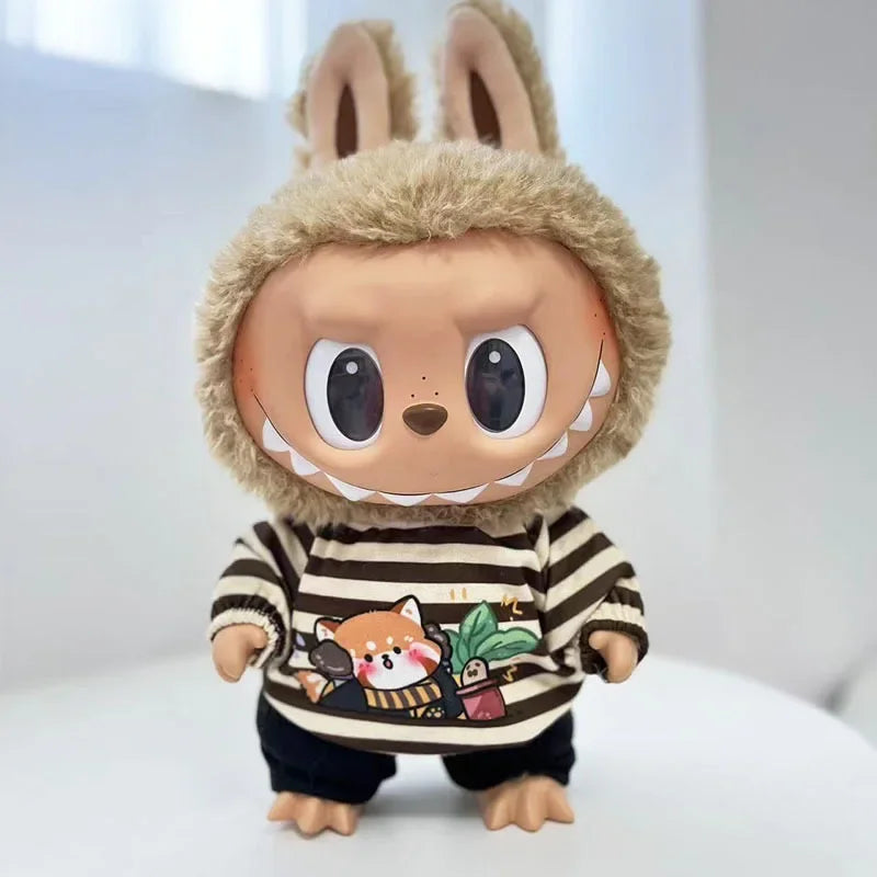 For 38Cm Labubu outfit vinyl plush doll clothes for Korea Kpop Exo Labubu doll clothes striped animal shirt set