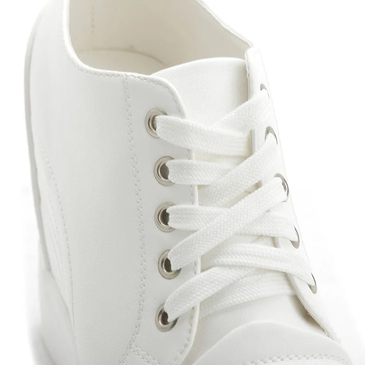 High Top Women's Casual Shoes Leather Casual Sneaker Hidden Increased Ladies Ankle Boots New Plush Woman Platform Boots Botines